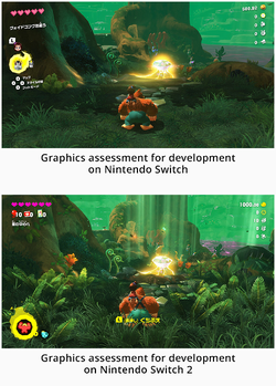 Two images of Donkey Kong Bananza shared by Nintendo, with one featuring an early version of the game running on the Nintendo Switch.