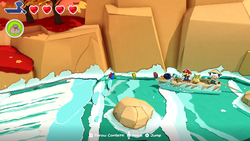 Mario near the first of three Small Bags of Confetti in Eddy River of The Origami King.