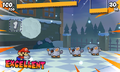 Mario throwing a snowball at three Scaredy Rats in Paper Mario: Sticker Star