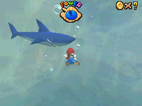 A screenshot of a Sushi in Dire, Dire Docks in Super Mario 64 DS