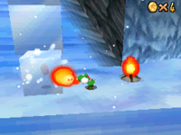 Yoshi melting Ice in the game Super Mario 64 DS.