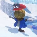 A scarecrow with Cappy on it in the Snow Kingdom.