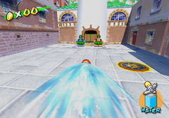 Mario using the Turbo Nozzle to access the Turbo Track.
