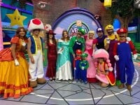 The hosts of Venga la alegría dressed as Super Mario characters in celebration of MAR10 Day