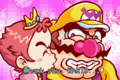 Wario receiving a kiss from her "toddler" form