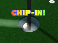 Wario achieves a Chip-In on a hole.