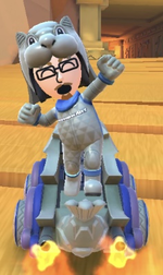 The Roaring Racer Mii Racing Suit performing a trick.