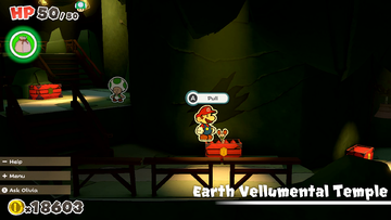 Hidden Toad No. 2 of Earth Vellumental Temple in Paper Mario: The Origami King