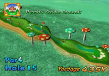 Hole 15 of Peach's Castle Grounds from Mario Golf: Toadstool Tour