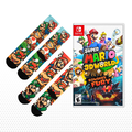 Walmart exclusive bundle package with the game and two pairs of Super Mario-themed socks