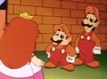 Mario thanking the Princess while he and Luigi are both invincible