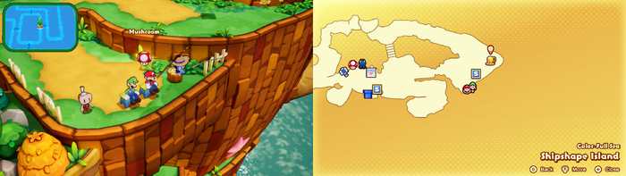 Mario fishing out a Mushroom on Shipshape Island of Mario & Luigi: Brothership.