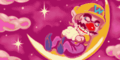 Wario having a dream while he is sleeping on the Moon