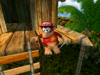 Diddy Kong sitting outside DK's Tree House during the intro cutscene for Diddy Kong Racing DS