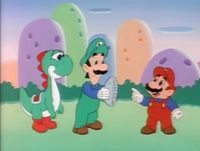 Mario informing Luigi that he is mistaken in identifying his stone as his own creation, as stones are naturally-occurring objects that are not made by human hands.