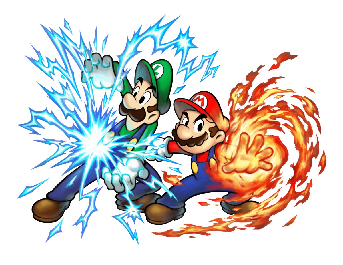 Mario and Luigi using the Firebrand and Thunderhand respectively in Mario &...