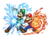 Mario and Luigi using the Firebrand and Thunderhand respectively in Mario & Luigi: Superstar Saga + Bowser's Minions.