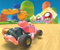 The icon of the Dry Bowser Cup challenge from the 2019 Winter Tour and the Luigi Cup challenge from the Pirate Tour in Mario Kart Tour.