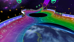 View of Wii Rainbow Road in Mario Kart Tour
