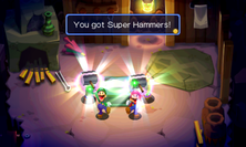 Mario and Luigi receiving the Super Hammers in both the original Mario & Luigi: Superstar Saga and Mario & Luigi: Superstar Saga + Bowser's Minions