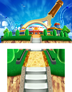 The outside of the Mario Stadium seen in the intro to Mario Tennis Open