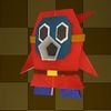An origami Snifit from Paper Mario: The Origami King.