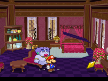 Mario getting the Star Piece  to the left of Flurrie's dresser in her house  in Paper Mario: The Thousand-Year Door.