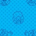 Mario, Luigi, Toad, Yoshi blue dotted background
