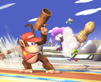 Diddy Kong fires from his Popgun in Super Smash Bros. Brawl.