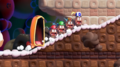 Goomba Mario, Goomba Luigi, Goomba Peach and Goomba Blue Toad being chased by a Maw-Maw