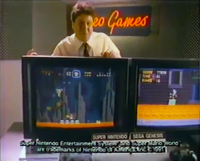 A Super Nintendo playing Super Mario World and a Sega Genesis playing Sonic the Hedgehog in a commercial