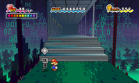 The Shayde hidden in 3D in front of Queen Jaydes' shrine in Super Paper Mario