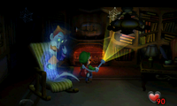 Luigi in the Study room in Luigi's Mansion'"`UNIQ--nowiki-00000000-QINU`"'s Nintendo 3DS remake.