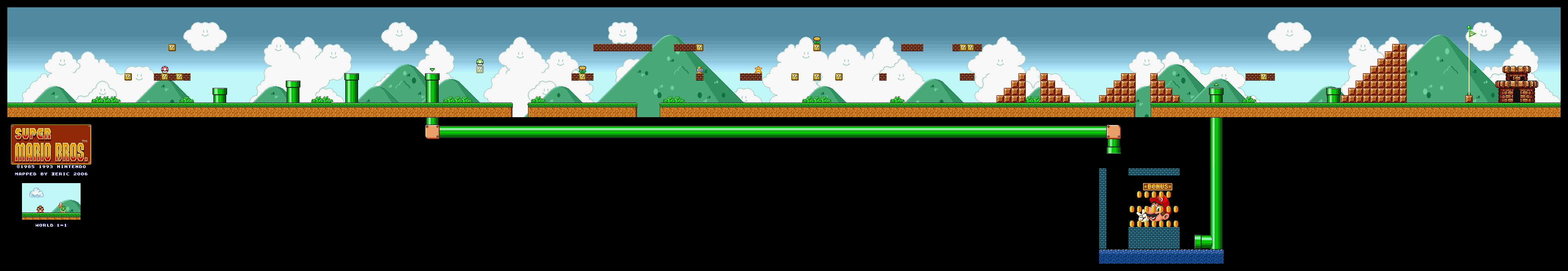 Map of World 1-1 (Super Mario All-Stars version)