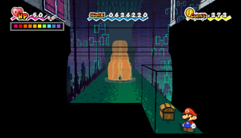 First treasure chest in The Underwhere of Super Paper Mario.