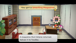 Mario getting the Wrestling Magazine from Jolene in Glitz Pit of Paper Mario: The Thousand-Year Door for Nintendo Switch.