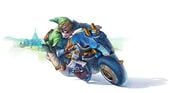Concept art of Link riding the Master Cycle for Mario Kart 8.