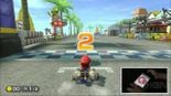 The HUD in E3 2013, note the lap counter shows two laps instead of three and the numbers on the countdown timer is solid instead of the Super Mario 3D World design in the final version.