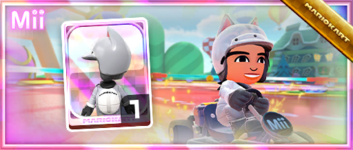 The Cat Mii Racing Suit from the Mii Racing Suit Shop in the 2022 Cat Tour in Mario Kart Tour