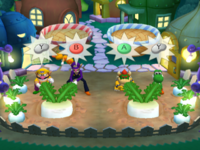 Screenshot of nighttime Garden Grab from Mario Party 6 (JP)