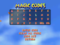 The "Magic Codes" menu of Diddy Kong Racing.