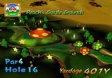 Hole 16 of Peach's Castle Grounds from Mario Golf: Toadstool Tour