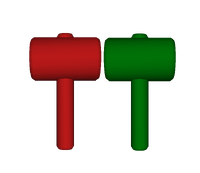 Models of red and green hammers in Super Mario 3D World