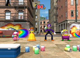 Wario shaking his noncarbonated lemonade in Shake It Up from Mario Party 8