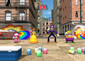 Wario shaking his noncarbonated lemonade in Shake It Up from Mario Party 8