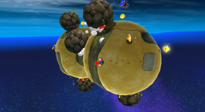 The Boulder Planet from Super Mario Galaxy, a double planet.