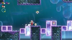 Drill Mario running through Jewel-Block Cave, with a falling Spiny
