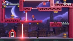 Screenshot of Twilight City level 8-1 from the Nintendo Switch version of Mario vs. Donkey Kong