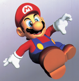 Artwork of Mario performing a Slide Kick in Super Mario 64.