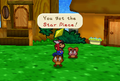 Mario getting a Star Piece from Goombaria in the village.